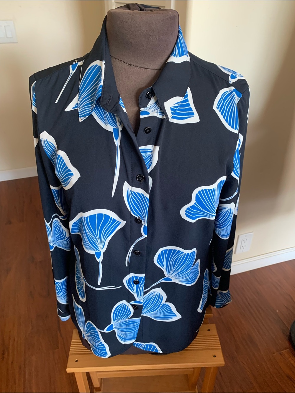 CAbi ladies navy Button-Down Shirt with Blue and White Floral Print